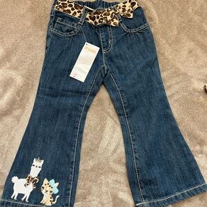 Gymboree Blue Kids Jeans with Animal Embroidery and Leopard Belt 2T NWT